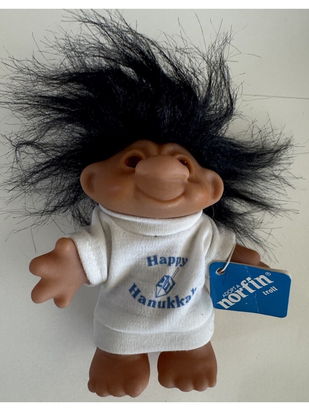 Vintage 1986 DAM Norfin Troll Happy Hanukkah Chanukah Black Hair Tag 5”